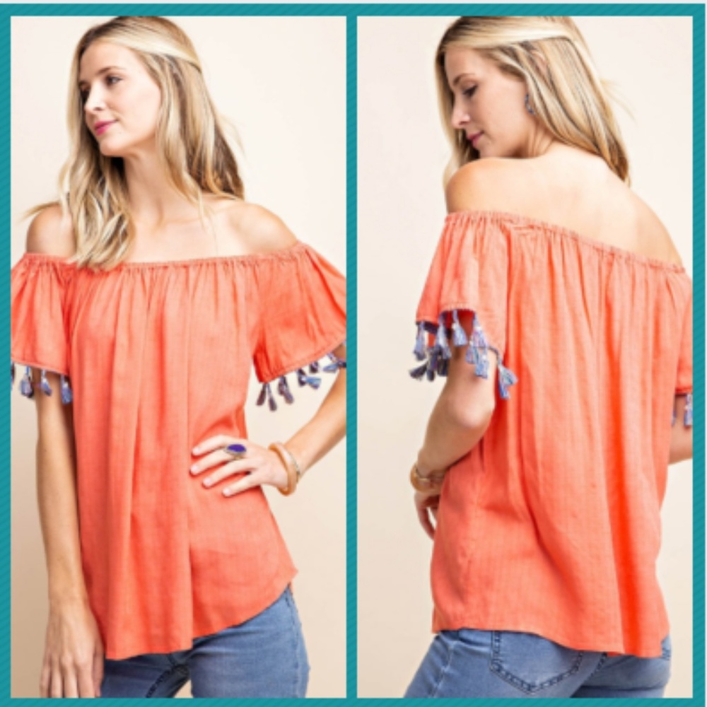 OFF-SHOULDER TOP with COLOR FRINGE PACK of 3